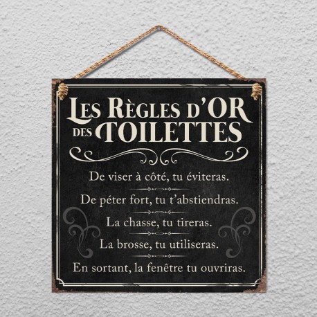 Plaque Métallique Les Règles d'Or des Toilettes