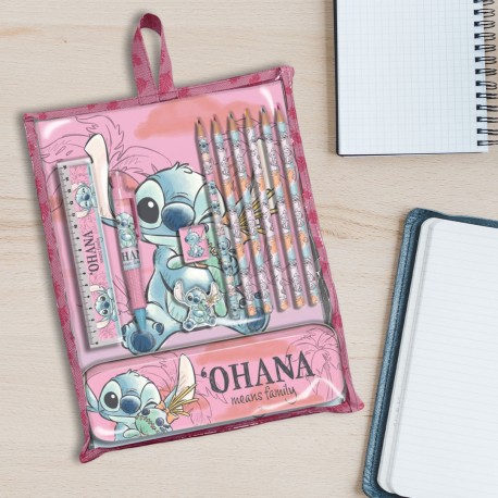 Ensemble de Papeterie Stitch Rose Ohana Disney