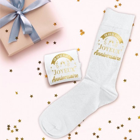 Chaussettes Joyeux Anniversaire Blanches et Dorées - Un An de Plus